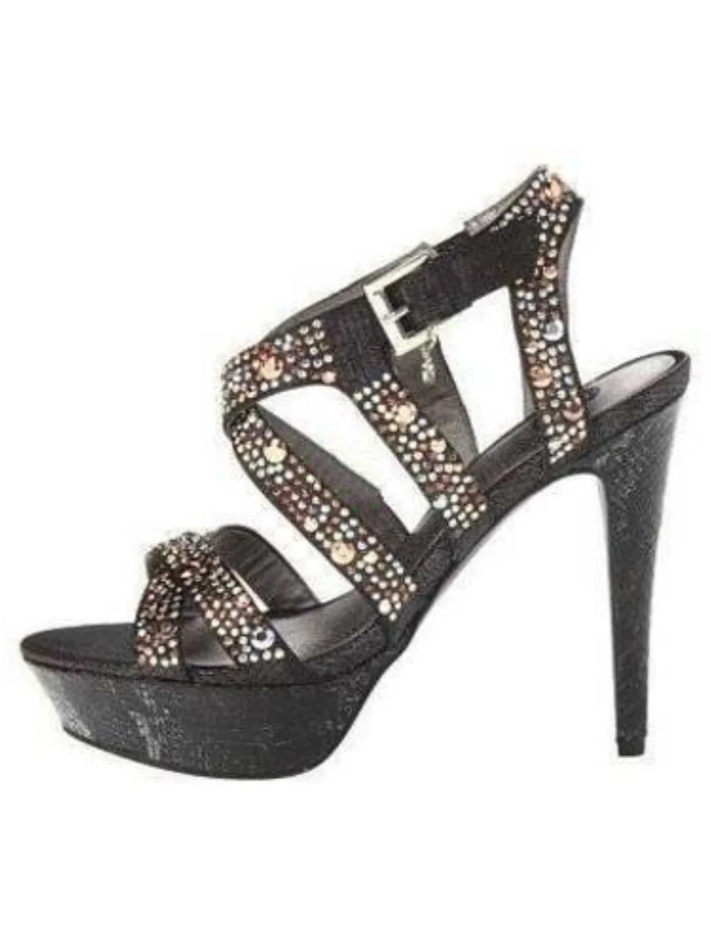 Womens Platform Heels Guess Black 9.5 Metallic Gold Studded Fx Leather Sandals